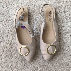 Suede buckle flats
